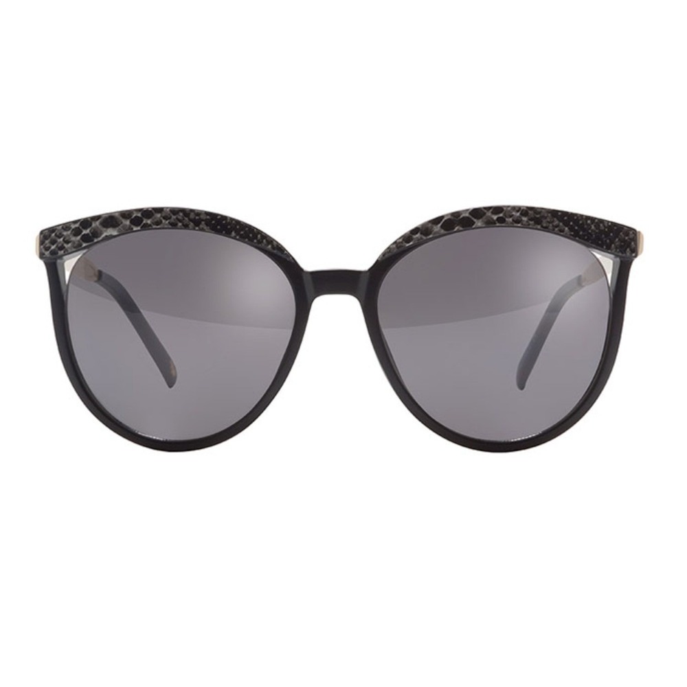 Nine West Cat Eye Sunglasses Black Snakeskin Gold Smoke Lens UV Protection New